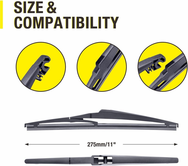 5PLUS 3 Wipers 26"/16"/11" Replacement For Hyundai Kona 2023-2018 Accent 2017-2012, Kia Rio 2017-2012 Wiper Blades, 26 Inch+16 Inch Windshield Wiper Blades with 11 Inch Rear Wiper Blade - Image 3